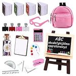 Xinzistar 16pcs Doll School Supplies 1:12 Scale Doll Accessories Mini Dollhouse Accessories Include 11 Kind of Miniature School Supplies For Girls Gift