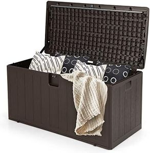 Giantex 400L Indoor Outdoor Storage Deck Box Bench, Weather Resistant Resin Storage Bin with Lid & Handles, Lockable Storage Container for Cushions Garden Tools Pool Accessories, Brown