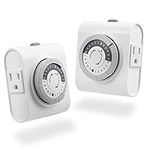 GE 24-Hour Heavy Duty Indoor Plug-in Mechanical 2 Pack, 2 Grounded Outlets, 30 Minute Intervals, Daily On/Off Cycle, for Lamps, Seasonal Lighting, Holiday Decorations, 46211 Timer, Gray/White, 2 Count