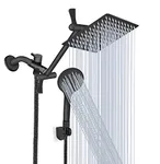 Shower Head, 8‘’ High Pressure Rainfall/Handheld Shower Combo with 11'' Extension Arm, 9 Settings, Anti-Leak Shower Head with Holder, Height/Angle Adjustable, Chrome, Matte Black