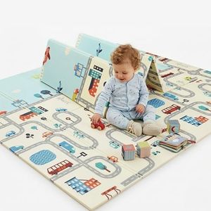 Foldable Baby Play Mat, Double-Sided, Theme,Extra Large Reversible Baby Play Mat, BPA Free Learning & Crawling Foldable Foam Mat Waterproof Non- Slip Floor Mat (6.5x5 ft, 0.6cm Thickness) Multicolor.