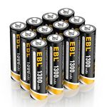 AA Rechargeable Batteries 1300mAh, EBL Double AA Solar Batteries for Outdoor Solar Lights and Household Devices, NiMH 1.2V High Capacity Batteries AA 12 Counts