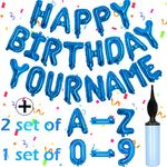 76pcs Happy Birthday Balloon Banner, Blue Balloons Letters, Personalized 16" Mylar Foil Birthday Decorations includes 2 Sets A- Z, 1 set Number 0-9 and "HAPPY BIRTHDAY" letters (with Balloon Pump)