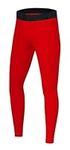 PowerLayer Men's Running Workout Thermal Compression Base Layer Leggings Tights - High Risk Red, S