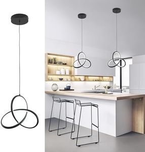 Jiinoo LED Pendant Light 20W Modern Chandelier Lighting Fixture Adjustable Hanging Lamp Black Dimmable Ceiling Pendant Lights Kitchen for Bedroom Bedside Dining Room Living Room Hallway Bar Office