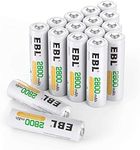 EBL 16pcs 2800mAh Ni-MH Rechargeable AA Batteries, High Capacity AA Battery with Batteries Storage Cases