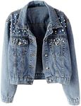 Kedera Women Oversized Denim Jacket Embroidered Pearls Beading Jeans Coat