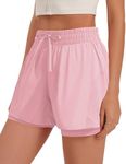 PINSPARK Running Shorts for Women Quick Dry Athletic Workout Shorts with Liner Drawstring High Waisted Active Short Light Pink S