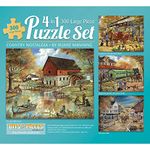 Bits and Pieces - Multipack of Four (4) 4-in-1 300 Piece Jigsaw Puzzles for Adults - Puzzles Measure 16" x 20" - 300 pc Country Pond Harvest Café Home General Store Jigsaws by Artist Ruane Manning