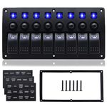 8 Gang Marine Switch Panel, Boat Rocker Switch Panel Waterproof, 12V Aluminum Switch Panel, Marine Toggle Switches ON/Off with Circuit Breaker 5A 10A 15A for Car RV Truck (Blue)