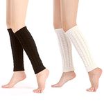 SANZHENG 2 Pairs Leg Warmers for Women Girls Winter Knitted Leg Warmers (Black, White)