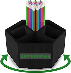 Houtingmaan Art Caddy Organizer for Kids, Bamboo Pencil Organizer with 7 Compartments, Pen Storage, Marker Holder, Desk Caddy, Black