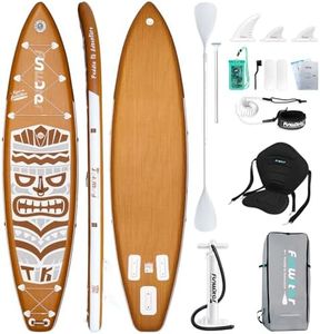 FunWater Retro Tiki aufblasbares Paddle Board 3 Jahre Garantie Stand up Paddle Board Extra lang und breit 11'6''x 33'' mit Pump、Double-Ended Paddle、Seat