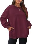 WIHOLL Womens Tops Fall 2024 Oversized Sweatshirt Loose Fit Pullover Vintage Long Sleeve Shirts with Pocket Maroon 2XL