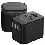 Worldwide Travel Adapter with USB C and A Port, All-in-one Universal Plug Carry Pouch Dual 10A Fuses International Power 4 Plugs Trips to US AU Europe UK