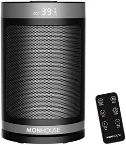 MONHOUSE Electric Heater - Energy Efficient PTC Ceramic, Silent Portable Heater with LED Display, Remote Control, Overheat Protection, Smart Thermostat, 1-12HR Timer - Ideal for Office, Home, Bedroom