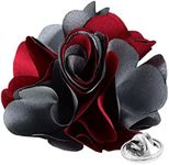 Vittorio Vico Two-Tone Flower Lapel Pin - Brooch, Boutonniere for Men (Burgundy/Silver Grey)