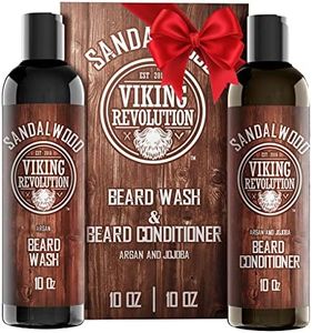 Viking Revolution Beard Wash & Beard Conditioner Set w/Argan & Jojoba Oils - Softens & Strengthens - Natural Sandalwood Scent - Beard Shampoo w/Beard Oil (10oz)