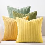 Topfinel Summer Throw Pillows Covers 16x16 Inch Set of 4,Yellow Sage Green Colorful Decorative Vanilla Girl Room Decor Cushion Cases,Couch Sofa Living Room Striped Corduroy Modern Home Decor