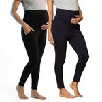 The Mom Store Maternity Leggings | Comfort Stretch Pregnancy Leggings for Women | Over The Belly Design | Maternity Wear for Pregnant Women(Black & Navy, L)