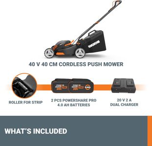Worx 40V Cordless Lawnmower, 40cm Cutting Width