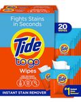 Tide Stain Remover for Clothes, Tide To Go Wipes, Instant Stain Remover for Clothes, Travel & Pocket Size, 20 Count