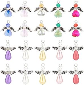 SUNNYCLUE 1 Box 30Pcs Angel Beads Guardian Angel Charms Bulk Beading Fairy Charm Wing Bead Love Heart Faceted Glass Beads Christmas Angel Charms for Jewellery Making Charm Party Favor Gift DIY Craft