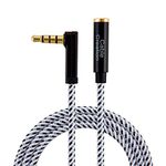 CableCreation 10 Feet 3.5mm TRRS Auxiliary Audio Cable Male to Female Extension Stereo Audio Cable Adapter, 90 Degree Right Angle 4-Conductor (Microphone Compatible), Black & White