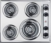 Summit ZEL03 24" Electric Cooktop with 4 Coil Elements Push-to-Turn Controls Chrome Drip Bowls and Recessed Top in Chrome
