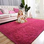 Przemy Dark Pink Area Rug for Living Room, 5x8 Feet Fluffy Shaggy Rugs for Bedroom, Super Soft Fuzzy Carpet Rug for Kids Girls Room Dorm Nursery Indoor Home Decor