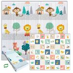 HuBorns - Foldable Baby Play Mat 200x180 cm - Reversible and Padded Baby Foam Play Mat with Stitched Edges - Waterproof Baby Mats for Floor Play - Anti-Fall Thick Play Matt Baby (Animals)