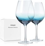 Joeyan Hand Blown Crackle Wine Glasses Set of 2-21 oz Large Burgundy Wine Glass with Stem - Blue Colored Crystal Goblet for Red/White Wine - Unique Glassware Gift for Christmas, Birthday, Anniversary
