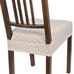 SearchI Stretch Dining Chair Seat Covers Set of 4, Soft Removable Washable Seat Covers for Dining Chairs, Dining Room Seat Cover Slipcover Protector (Rear-Covered, Beige Diamond Jacquard)