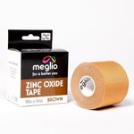 Meglio Zinc Oxide Tape - Strong Athletic Sports Strapping Tape for Support & Injury Recovery, Blister Prevention Tape, Ankle, Foot, Running, Rugby & Climbing, Non-Slip Grip Tape | (Brown) 5cm x 15m