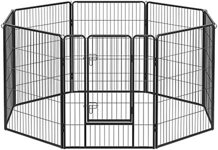Feandrea Parc pour Chien, Enclos pour Chiot, Clôture, Chenil, Cage, 8 Panneaux, Double Verrou en L, Chaque Panneau 77 x 100 cm, Intérieur, Extérieur, Jardin, Chien, Lapin, Poule, Noir PPK81H