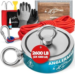 AnglerMag Magnet Fishing Kit, 2600 lbs Magnetic Fishing Kit with Rope, Carabiner, Gloves, Grappling Hook & Carrying Bag, 10 Piece Complete Set