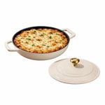 CUMIN CO. Cast Iron Braiser | 26cm, 2.5L (Serves 5-6) | Non Toxic Cooking Pot with Lid | Patented Enamel Coating | FDA Compliant | Induction & Oven Safe | White