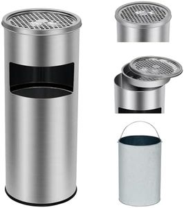 GarveeHome Indoor Outdoor Trash Can, Commercial Garbage Can with Removable Inner Bucket, Stainless Steel Ashtray Metal Can, Waste Bin Container with Lid for Outside Patio