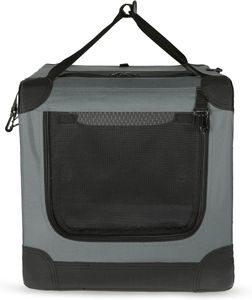 Amazon Basics 4-Door Travel Crate, Grey, Large – Pet Carrier