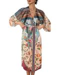 Bsubseach Floral Print Kimono Cardigan Women Long Sleeve Open Front Swimsuit Beach Cover Up With Belt