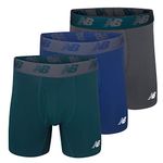 New Balance Men's 6" Boxer Brief Trunk Underpants Fly Front with Pouch, 3-Pack, Techtonic Blue/Deep Jade/Thunder, Medium