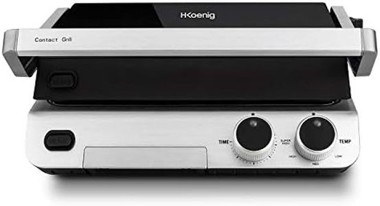 H.Koenig Contact Grill Plancha Electrique de table GR70 Inox 2000W Ouverture 180° Professionnel, Plaques amovibles compatibles lave vaisselle, Multifonction Barbecue, Panini, Viandes, Sandwichs