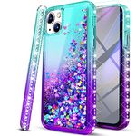 iPhone 13 Mini Case, [with Tempered Glass Screen Protector Included], STARSHOP Liquid Bling Sparkle Floating Glitter Quicksand Phone Case Girls Women Cute for iPhone 13 Mini - Teal/Purple