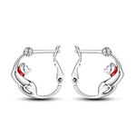 Hapour Sterling Silver Cat Hoop Earrings, Hypoallergenic Tiny Hoop Earrings Statement Huggie Small Hoops Fashion Dainty Earring Jewelry for Women