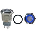 Electronic Spices 19 mm 12-24V Ring Light Self Locking Push Button Metal Switch with Blue Indicator