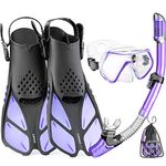 CAPAS Snorkel Mask Fins Set, Snorkeling Gear for Adults with Swim Fins, Diving Mask, Dry Top Snorkel, and a Carrying Bag (Purple, L/XL (US Men 9-13 / Women 10-14))