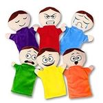 6 Pack Feeling Hand Puppets for Kids with 6 Emotions, with Moveable Arms, Soft Plush Hand Puppets for Toddlers, Early Education Toys, Social Emotional Learning Activities by 4E's Novelty