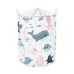 Clastyle 63L Marine Animals Bubbles White Kids Laundry Hamper for Girls Large Mermaid Shark Clothes Toys Storage Basket with Lid for Nursery Room, 15.7x19.7 in