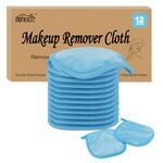 HOMEXCEL Makeup Remover Cloth 12 Pack,Reusable Makeup Remover Pads,Washable Ultra Soft Facial Cleansing Cloths For All Skin Types,5 X 5 In,Blue