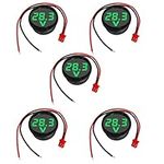 GTIWUNG 5Pcs 4V-100V DC Car LED Digital Voltmeter Display, Round 2 Wire Voltmeter Voltage Monitor Gauge Display for Motorcycle Boat Truck Camper Caravan ATV UTV Marine(Green)